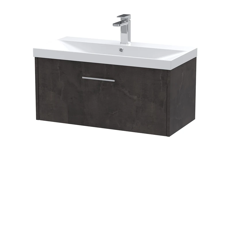 Hudson Reed JNU2625D Juno Wall Hung 1 Drawer Vanity Unit & Thin-Edge Ceramic Basin, 800mm, Matt Metallic Slate - Image 1