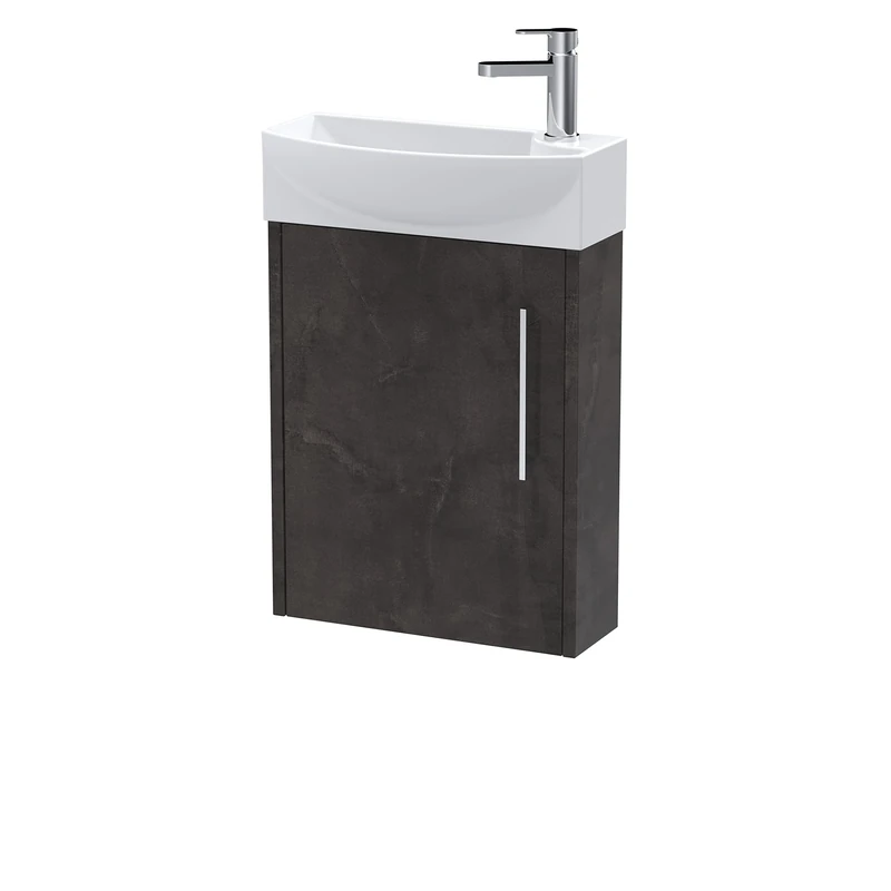 Hudson Reed JNU2661L Juno Modern Bathroom Compact Wall Hung 1 Door Unit & 1 Tap Hole Basin Left Hand, 440mm, Matt Metallic Slate