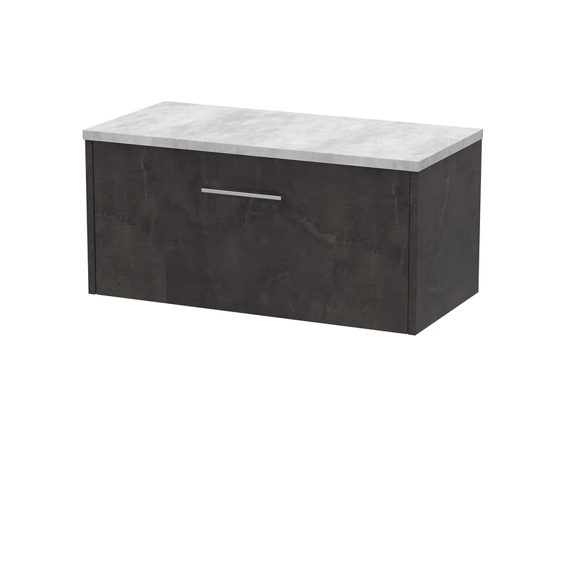 Hudson Reed JNU2625LBG Juno Modern Bathroom Wall Hung 1 Drawer Countertop Vanity & Laminate Worktop, 800mm, Matt Metallic Slate/Bellato Grey