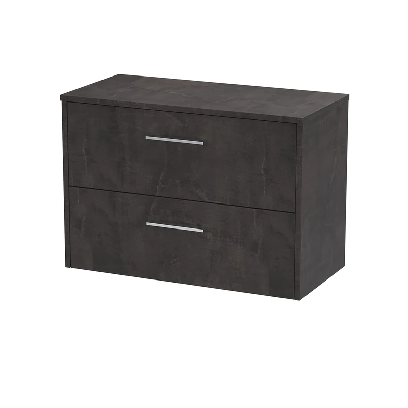 Hudson Reed JNU2626W Juno Modern Bathroom Wall Hung 2 Drawer Countertop Vanity & Colour Worktop, 800mm, Matt Metallic Slate