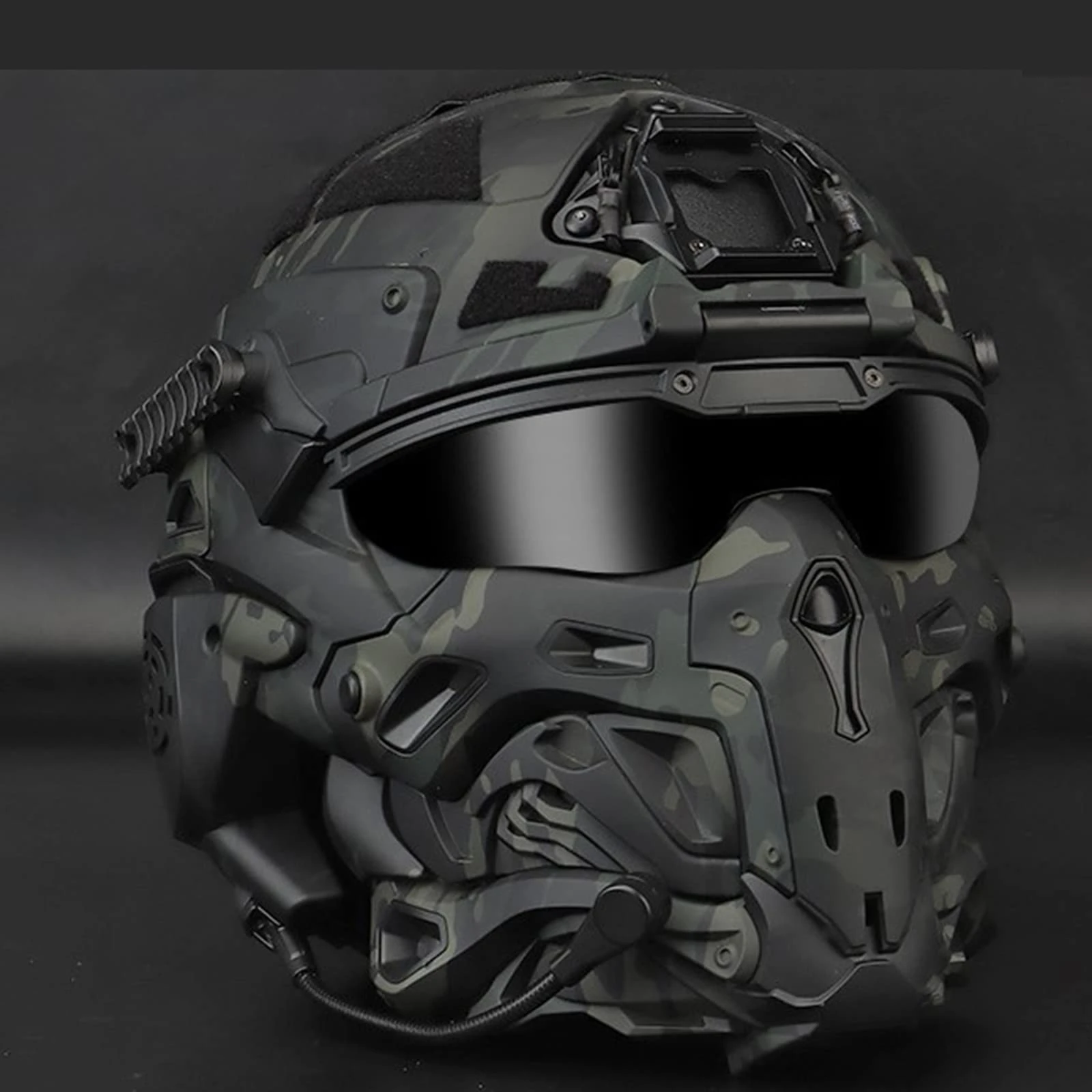 Airsoft Full Face Mask Tactical Military Helmet, Built-In Headset, Anti-Fog Fan, Goggles, Mask, One-Piece Detachable For Paintball Bbs Military Protection. (BCP)