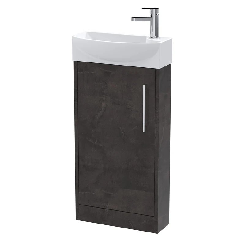 Hudson Reed JNU2621L Juno Modern Bathroom Compact Floor Standing 1 Door Unit & 1 Tap Hole Basin Left Hand, 440mm, Matt Metallic Slate