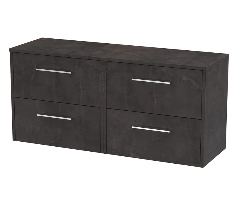 Hudson Reed JNU2624W2 Juno Modern Bathroom Wall Hung 4 Drawer Countertop Vanity & Colour Worktop, 1200mm, Matt Metallic Slate