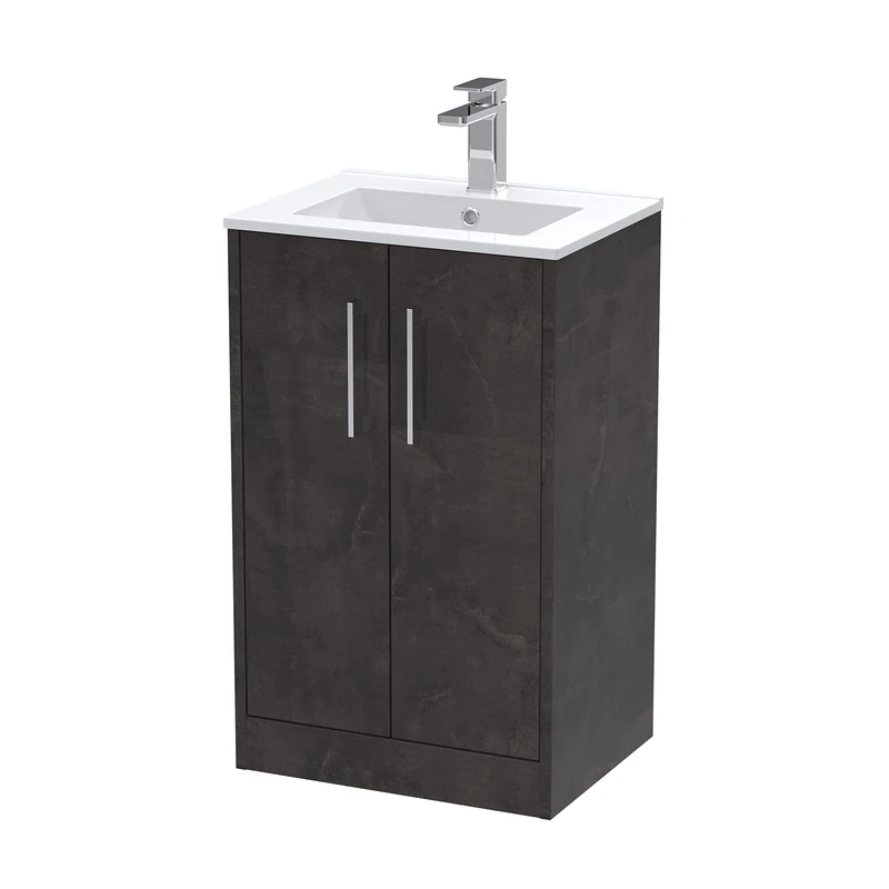 Hudson Reed JNU2601B Juno Floor Standing 2 Door Vanity Unit & Minimalist Ceramic Basin, 500mm, Matt Metallic Slate