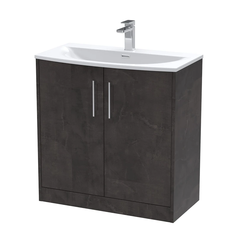 Hudson Reed JNU2605G Juno Floor Standing 2 Door Vanity Unit & Curved Ceramic Basin, 800mm, Matt Metallic Slate