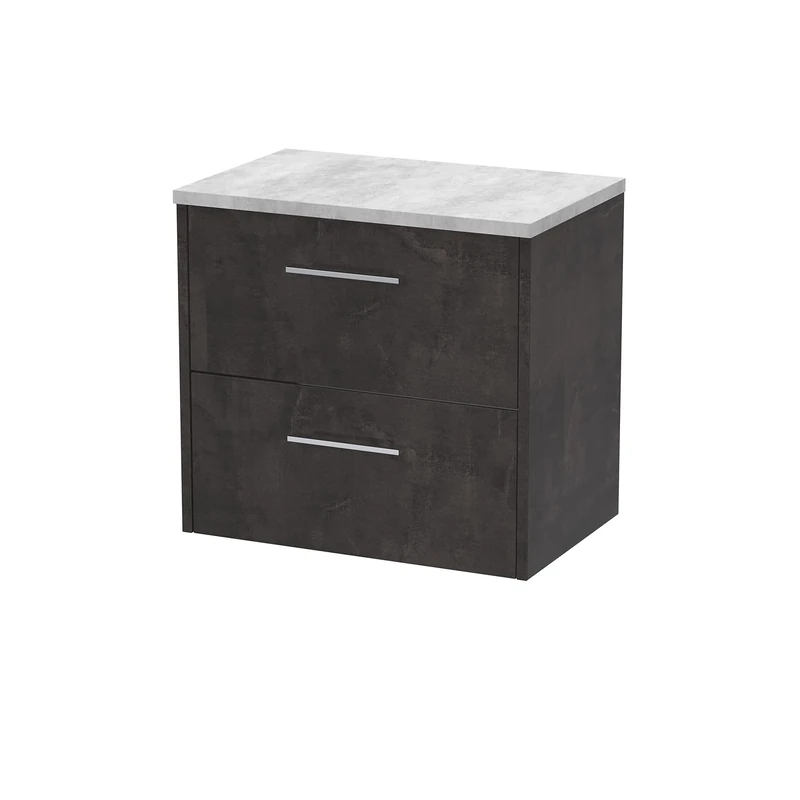Hudson Reed JNU2624LBG Juno Modern Bathroom Wall Hung 2 Drawer Countertop Vanity & Laminate Worktop, 600mm, Matt Metallic Slate/Bellato Grey