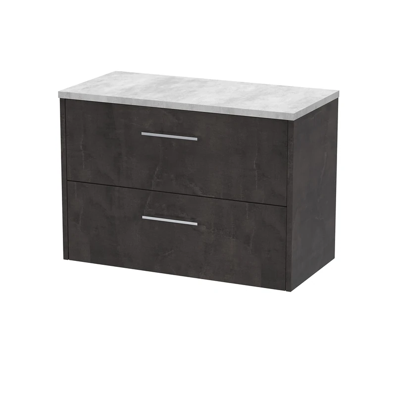 Hudson Reed JNU2626LBG Juno Modern Bathroom Wall Hung 2 Drawer Countertop Vanity & Laminate Worktop, 800mm, Matt Metallic Slate/Bellato Grey