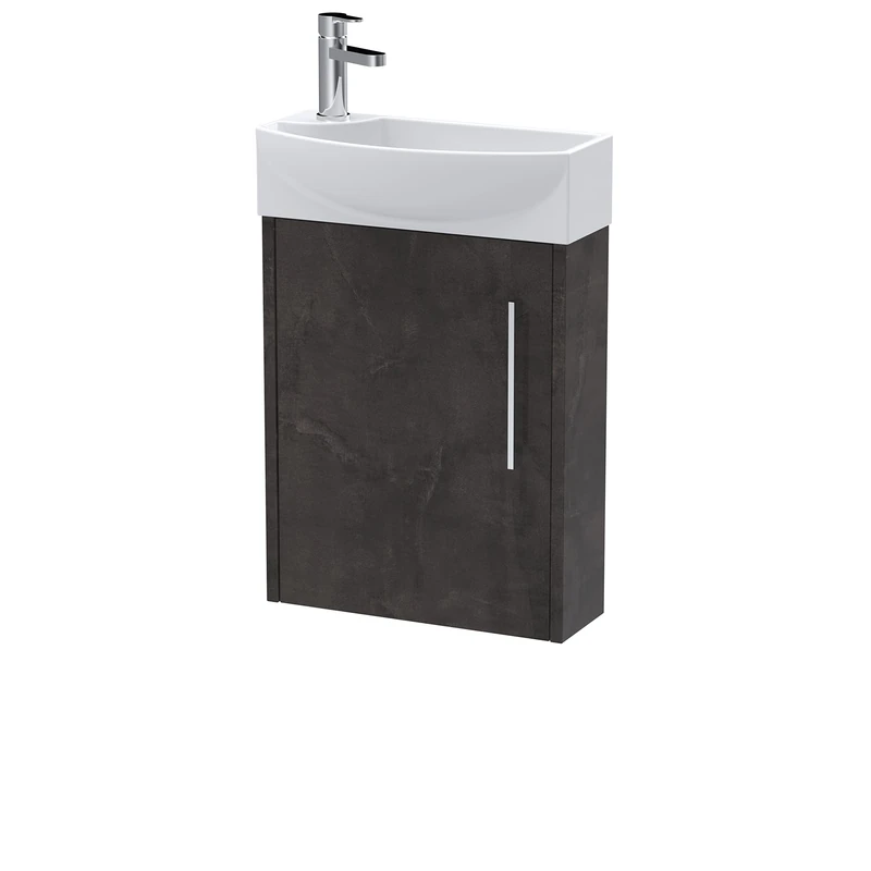Hudson Reed JNU2661R Juno Modern Bathroom Compact Wall Hung 1 Door Unit & 1 Tap Hole Basin Right Hand, 440mm, Matt Metallic Slate