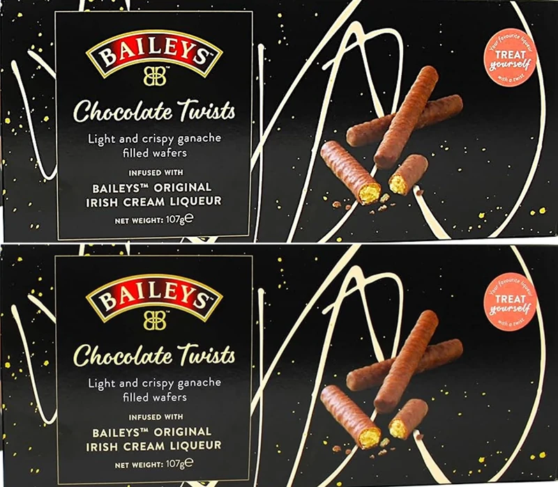 PACK OF 2 Chocolate Twist Wafer Rolls Infused with Baileys Irish Cream Liqueur