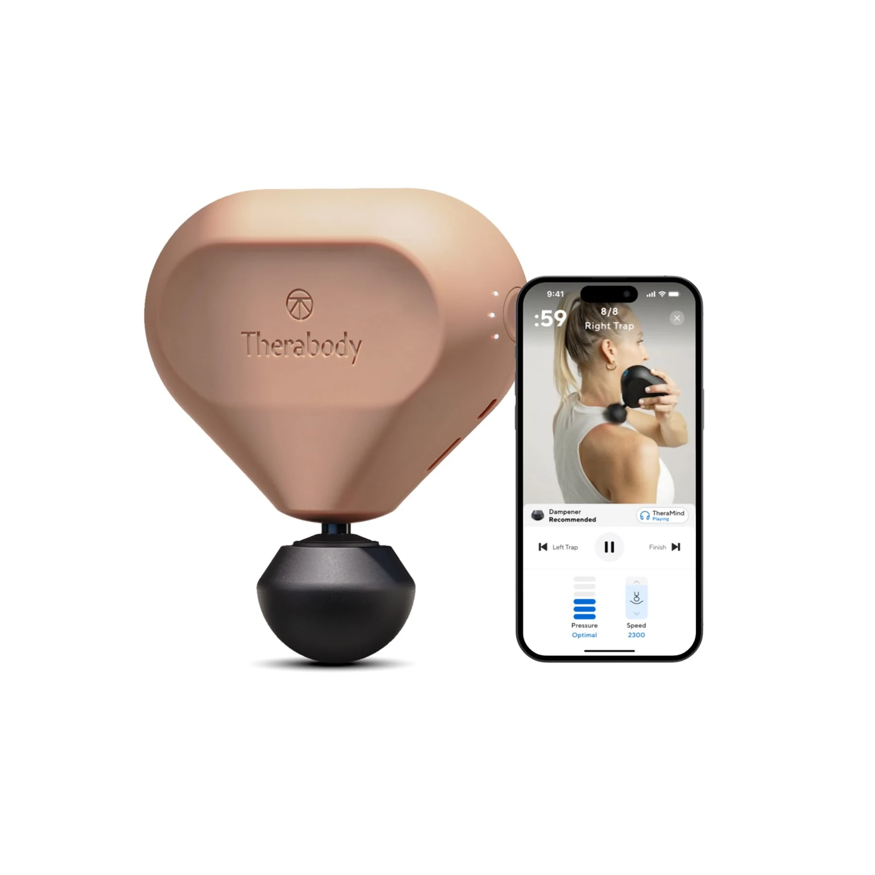 TheraGun Mini 2 - Handheld Electric Massage Gun - Compact Deep Tissue Treatment for Any Athlete On The Go - Portable Percussion Massager with QuietForce Technology & 3 Foam Attachments - Desert Rose