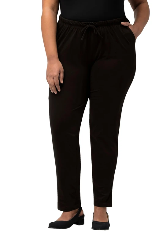 Ulla Popken Ladies Plus Size Plus Size Trousers Slim Fit Elasticated Waistband Side Slits Up to Size 66/68 709769, Black, 56W / 30L