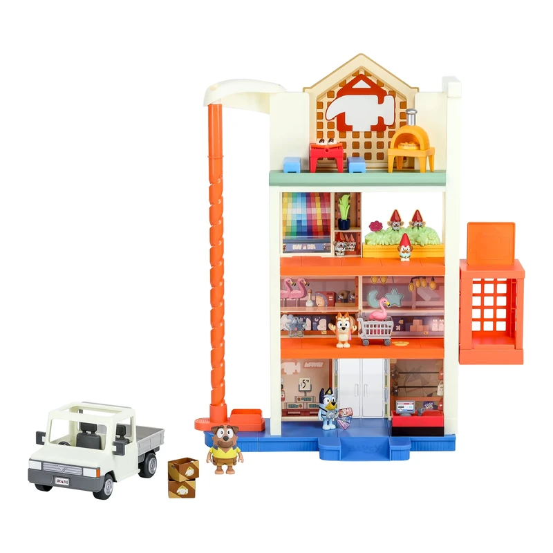 Bluey Hammerbarn Shopping Centre Mega Set, 4 Level, 22 Inch Tall Playset With Working Lift and Trolley Return, Lights and 45+ Sounds, 3 Figures, 15 Accessories, Plus Utility Vehicle