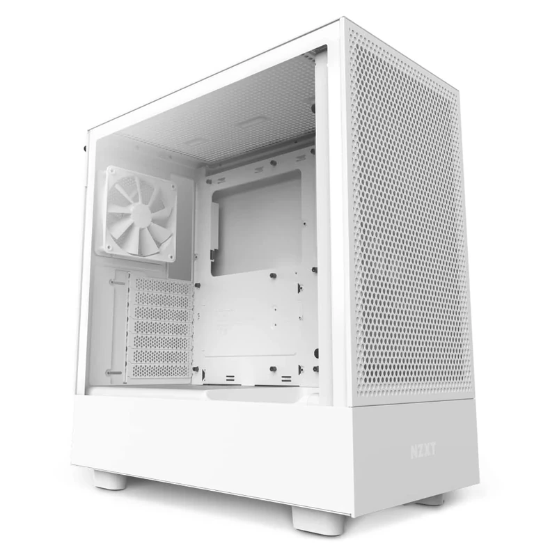NZXT H5 Flow RGB Compact ATX Mid-Tower PC Gaming Case – High Airflow Perforated Front Panel Tempered Glass Side Cable Management 2 x F140 Core Fans 280mm Radiator Support White