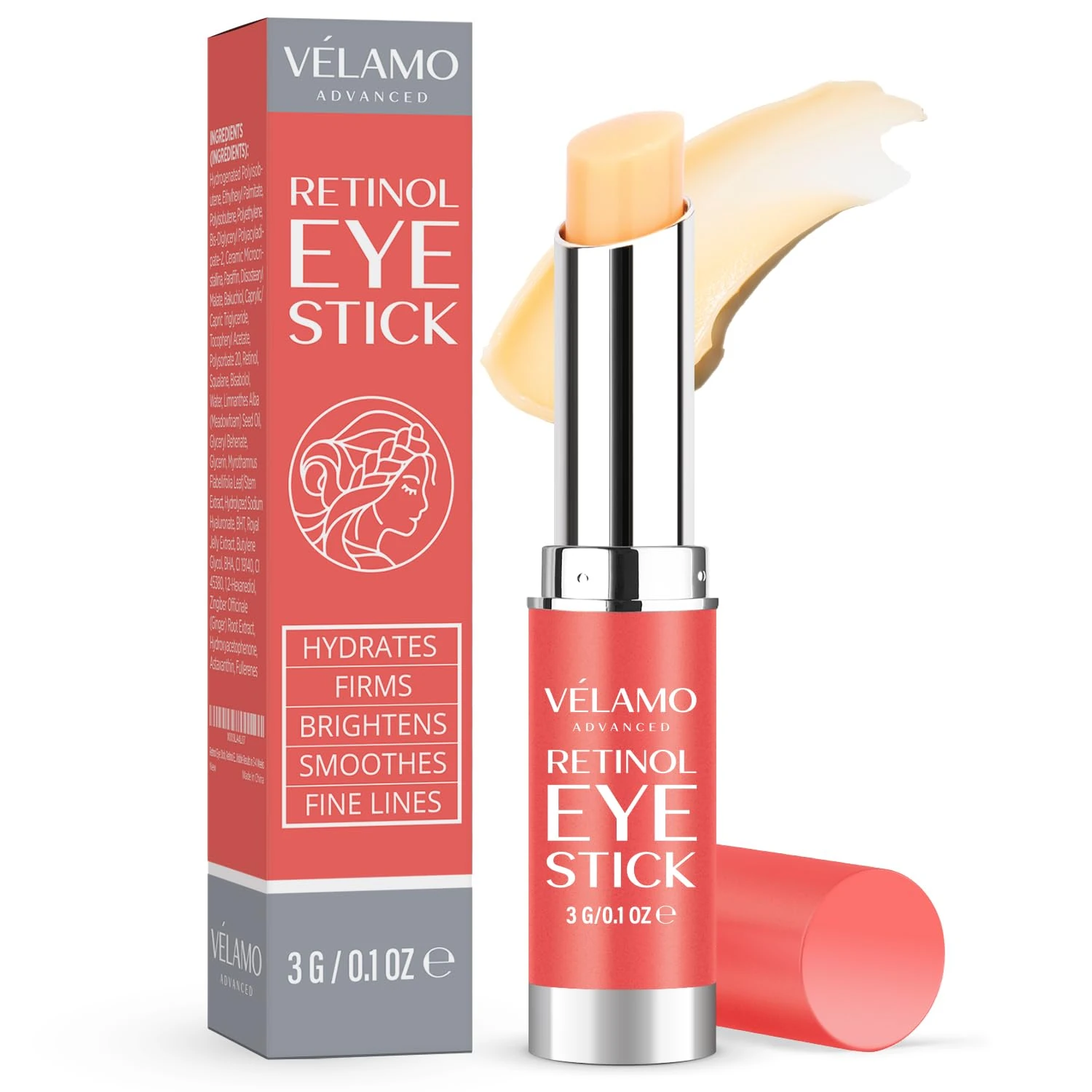 VELAMO ADVANCED Retinol Eye Stick with Bakuchiol: Under Eye Cream for Dark Circles and Puffiness - Visibly Reduces Fine Lines Wrinkles Under Eye Bags in 4-8 Weeks, 3g