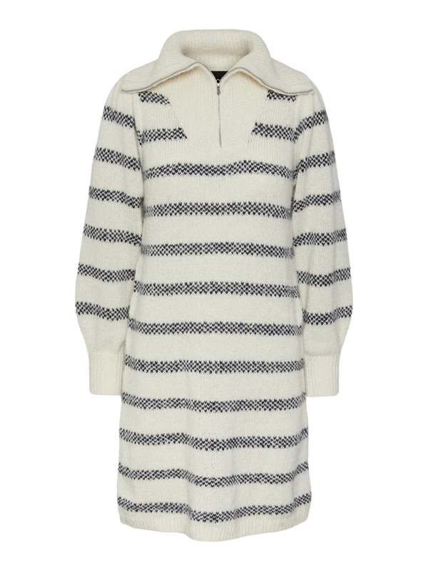 Bestseller A/S Women's Pcjadine LS Half Zip Knit Dress Bc Dress, Birch/Stripes: Sky Captain, M - Image 1