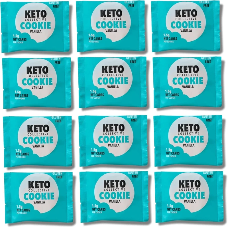 Keto Collective Keto Cookies I 1.5g Net Carbs I 30g x 12 I Keto Snacks I Low Sugar I Made with Real Butter I High Fibre I Low Carb Snacks, Gluten Free Biscuits (Vanilla)