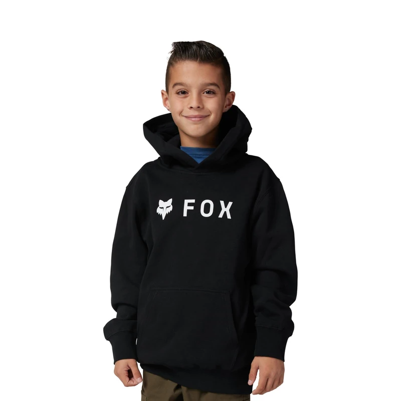 Fox Racing YTH Absolute Fleece PO Youth Pullover Hoodie, Lightweight Cozy Fleece, Iconic Branding, Perfect for Schoolyards & Trails, Black, Size: S