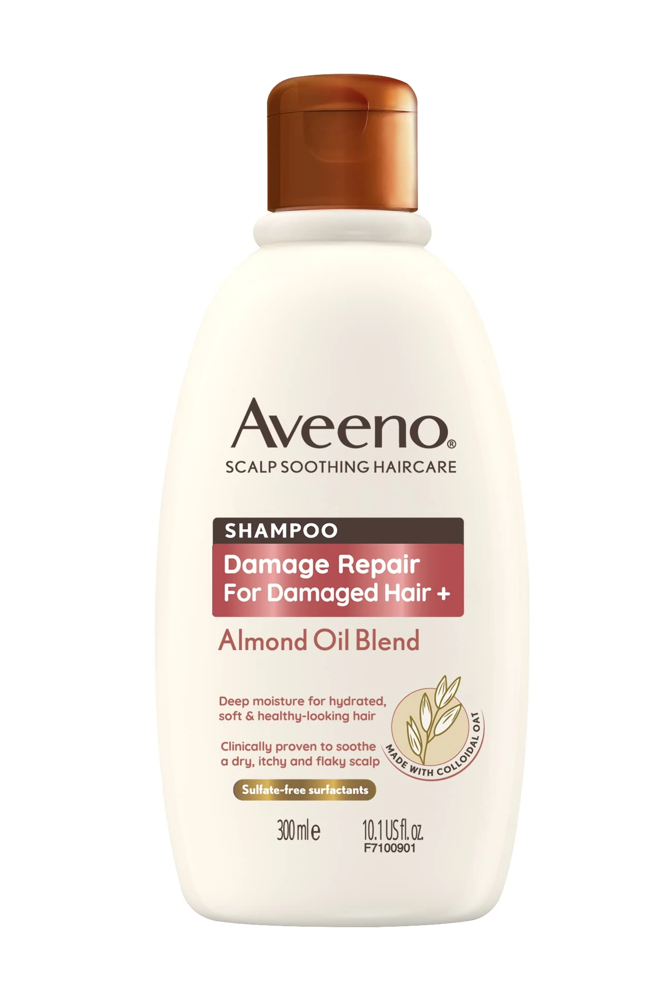 Aveeno Scalp Soothing Haircare Damage Repair Shampoo, Almond Oil Blend, with Colloidal Oat Extract, for Damaged Hair, Soothes Dry, Itchy & Flaky Scalp, Clinically Proven, Sulfate Free, 300ml