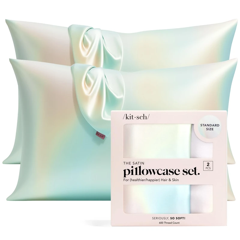 Kitsch 100% Satin Pillowcase with Zipper, Softer Than Silk Pillowcase for Hair & Skin, Cooling Pillow case, Satin Pillow Case Cover (Standard/Queen (2 Pack), Aura)