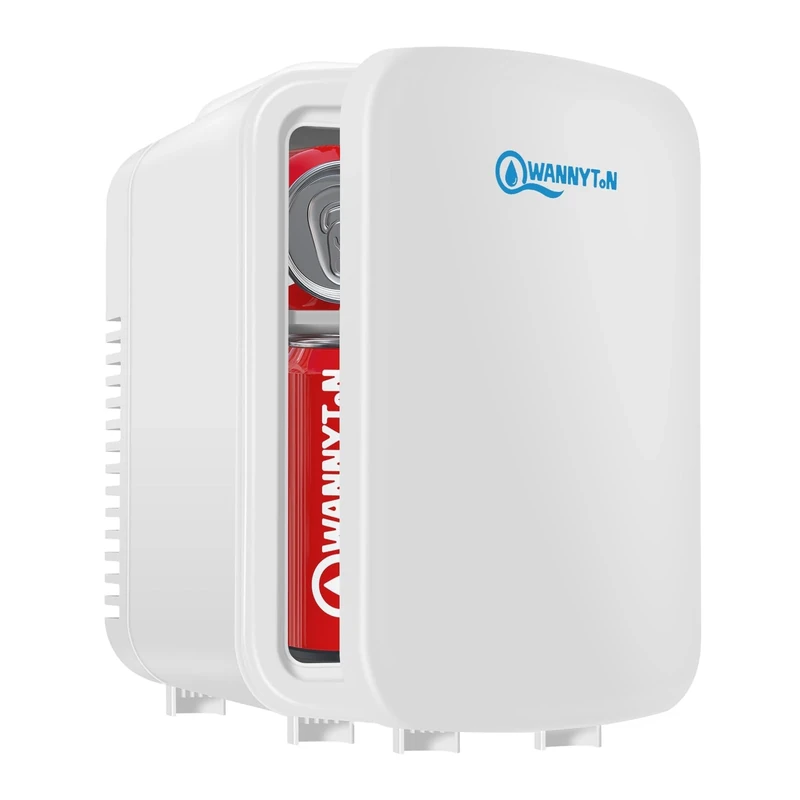 WANNYTON Mini Fridge 4 Litre / 6 Can Portable Fridge Cooler/Warmer, Car Fridge Drinks Fridge, Table Top Fridge Small Fridge for Skincare, Cosmetics, AC/DC, 220V/12V, White, 24.5x18.5x27cm (OMOAD15ba)