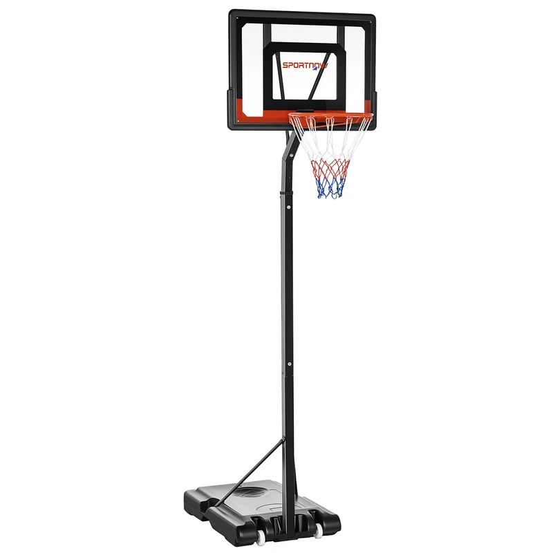 SPORTNOW Height Adjustable Basketball Hoop and Stand w/Plastic Backboard and Weighted Base, Portable on Wheels, 2.6-3.1m, Black