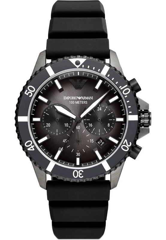 Emporio Armani Watch for Men, Chronograph Movement, 43 mm Gunmetal Stainless Steel Case with a Silicone Strap, AR11515