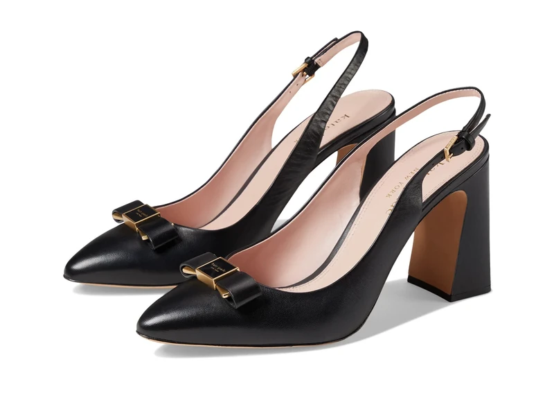Kate Spade New York Women's BOWDIE Smooth Leather Slingback Pump, Black, 8 UK