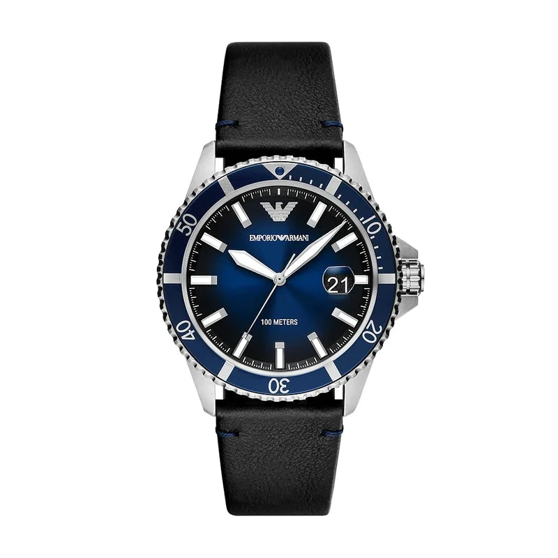 Emporio Armani Watch for Men, Three Hand Date Movement, 42 mm Silver Stainless Steel Case with a Leather Strap, AR11516