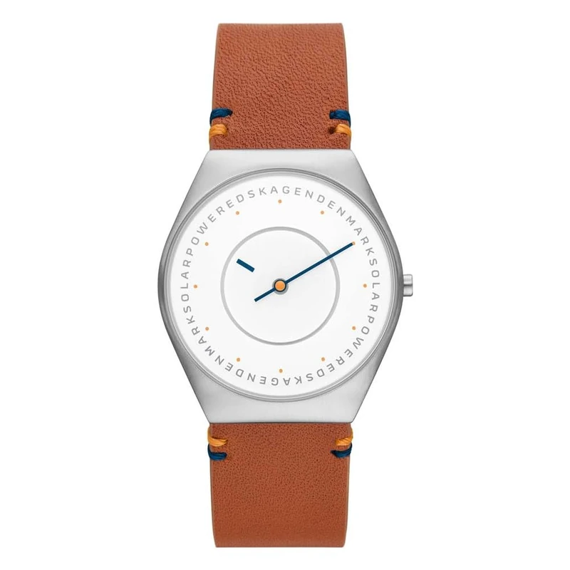 Skagen Watch for Men Grenen Solar Halo, Solar-Powered Disc, Power Reserve: 6 month battery power from full charge Movement, 37 mm Silver Stainless Steel Case with a Leather Strap, SKW6872