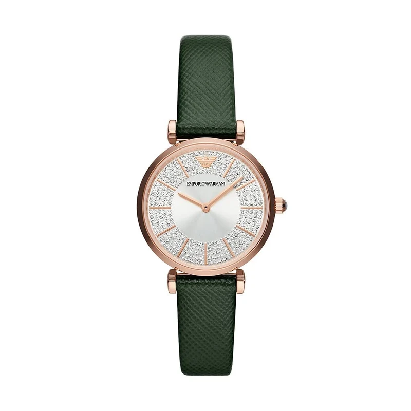 Emporio Armani Watch for Women, Two Hand Movement, 32 mm Rose Gold Stainless Steel Case with a Leather Strap, AR11517
