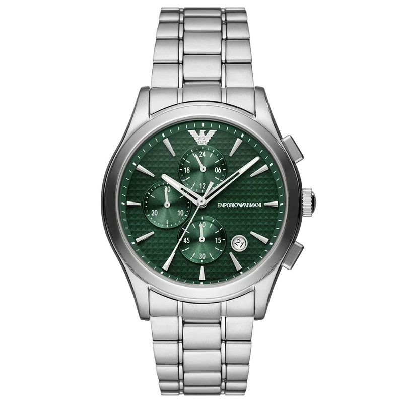 Emporio Armani Watch for Men, Chronograph Movement, 42MM Silver Recycled Stainless Steel (at Least 50%) case with a Recycled Stainless Steel (at Least 50%) Strap, AR11529