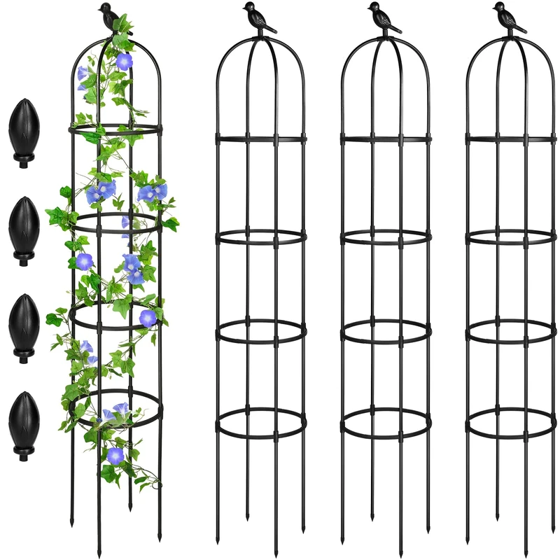 4 Pack 6 ft Garden Obelisk Trellis for Climbing Plants Outdoor Rustproof Rose Trellis for Pots Tall Tower Plant Trellis Metal Garden Trellis for Outdoor Indoor Vines Flower Plants Support (Black)