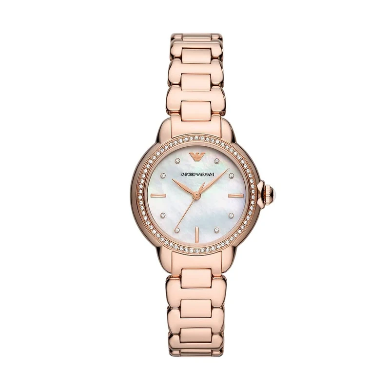 Emporio Armani Watch for Women , Three Hand movement, 32MM Rose Gold Recycled Stainless Steel (At Least 50%) case with a Recycled Stainless Steel (At Least 50%) strap, AR11523