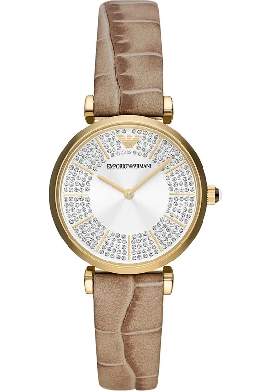Emporio Armani Watch for Women, Two Hand Movement, 32 mm Gold Stainless Steel Case with a Leather Strap, AR11518