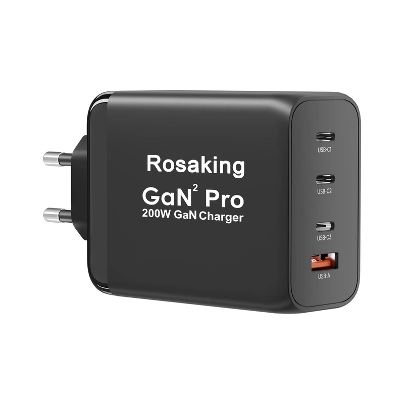 Rosaking USB C Charger 200W, GaN III Tech Fast Charger, 4 Ports USB C Fast Charger for MacBook Air, Charger Compatible with Samsung Galaxy Book