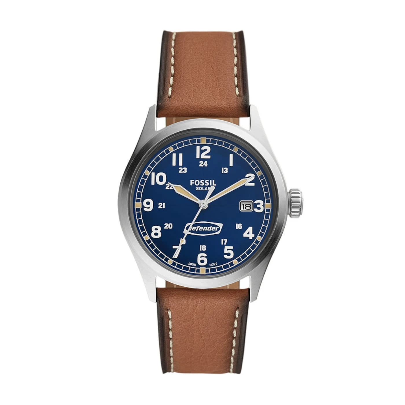 Fossil Watch for Men Defender, Solar Movement, 40 mm Silver Stainless Steel Case with a Pro-Planet Leather Strap, FS5975