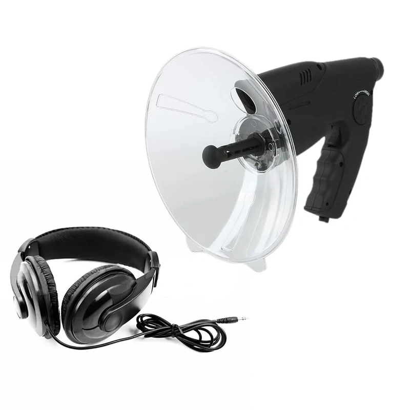 Directional microphone parabolic microphone listening device, 100 meter monocular with 8x magnification, sound amplifier hearing aid recording with headphones for bird watching, animal watching