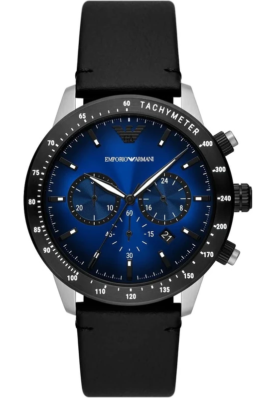 Emporio Armani Watch for Men, Chronograph Movement, 43 mm Silver Stainless Steel Case with a Leather Strap, AR11522