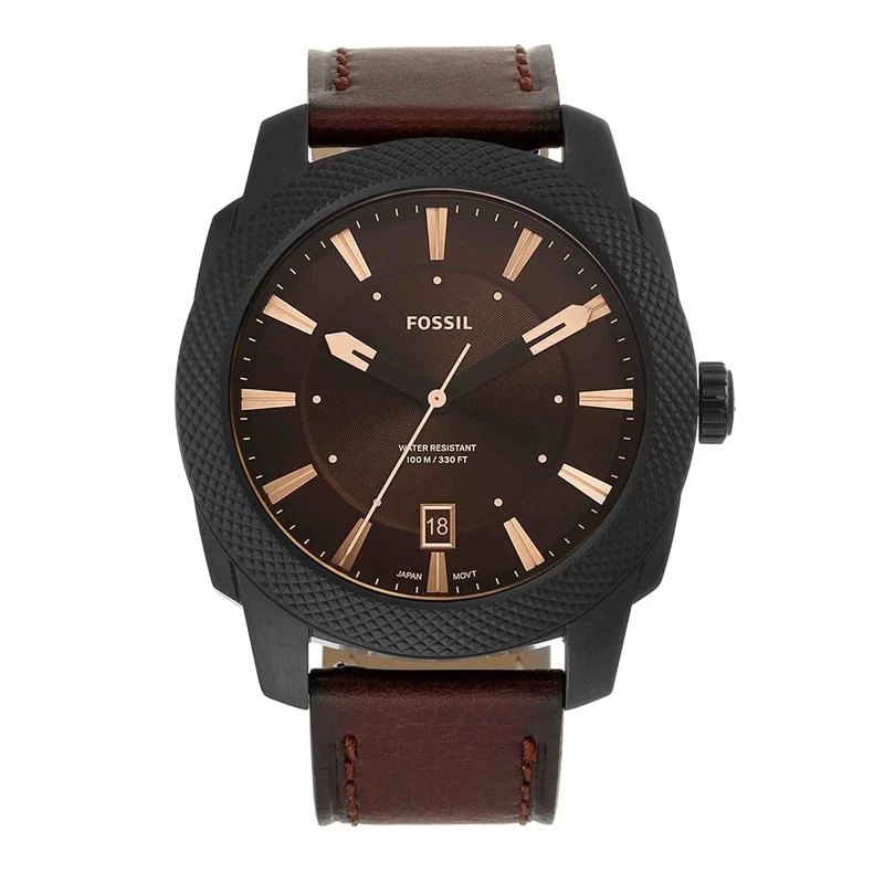 Fossil Watch for Men Machine, Quartz Movement, 49 mm Black Stainless Steel Case with a Pro-Planet Leather Strap, FS5972