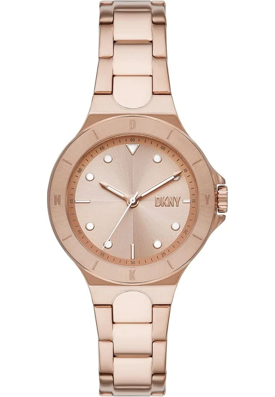 DKNY Watch for Women Chambers, Quartz Three Hand movement, 34MM Rose Gold Stainless Steel case with a Stainless Steel strap, NY6642