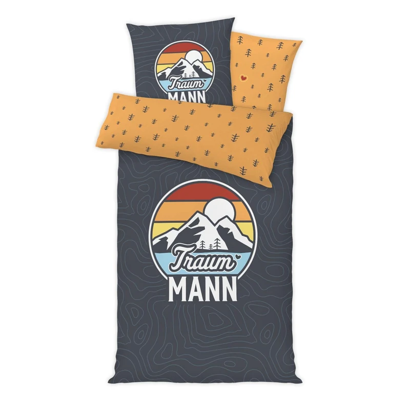 GRUSS & CO 47888 Bed Linen with Traumannr Design 135 cm x 200 cm Pillow 80 cm x 80 cm Cotton Zip Closure - Image 1