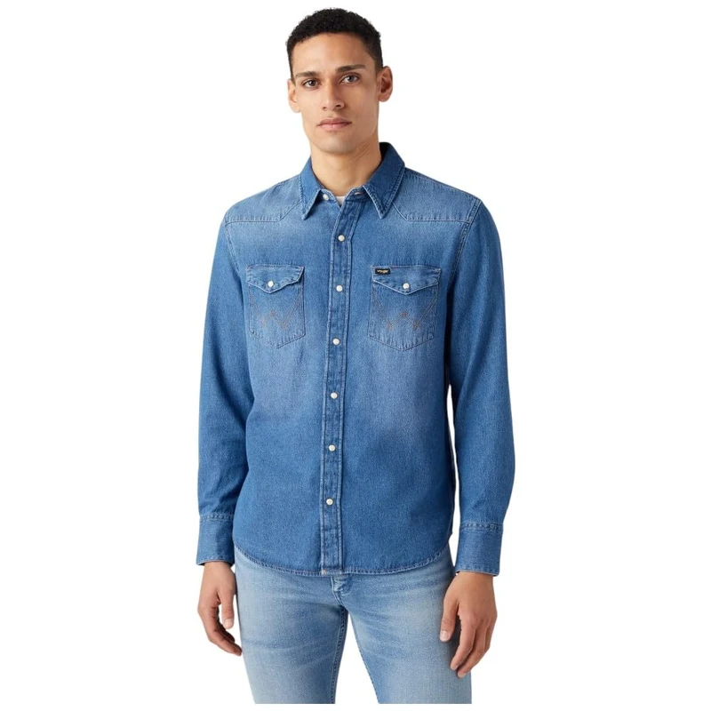 Wrangler Men's Shirt, Icon Mid Stone, L