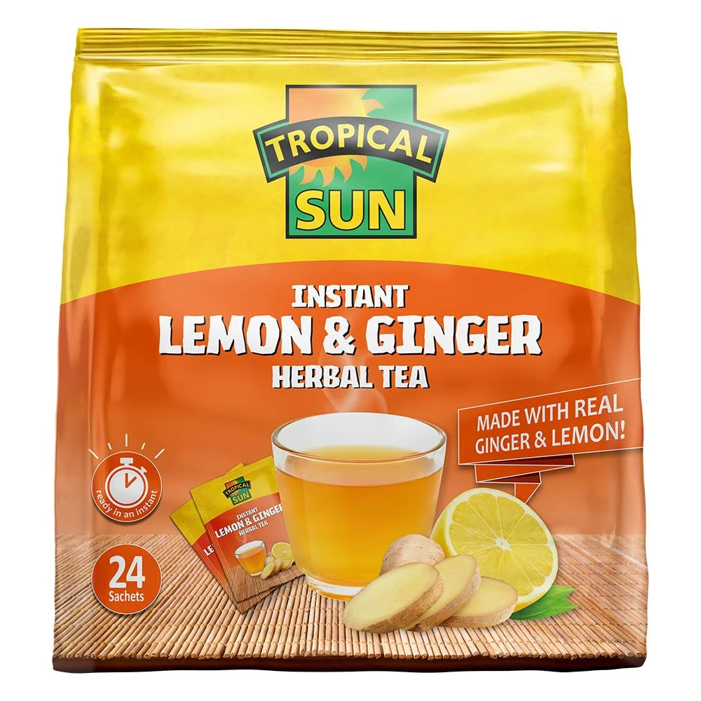 Tropical Sun Intant Lemon and Ginger Herbal Tea. Sweet, Spicy & Refreshing! - 24 Sachets (Pack of 1)