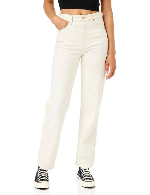 Wrangler Women's Mom Straight Jeans, Natural, 31W x 32L
