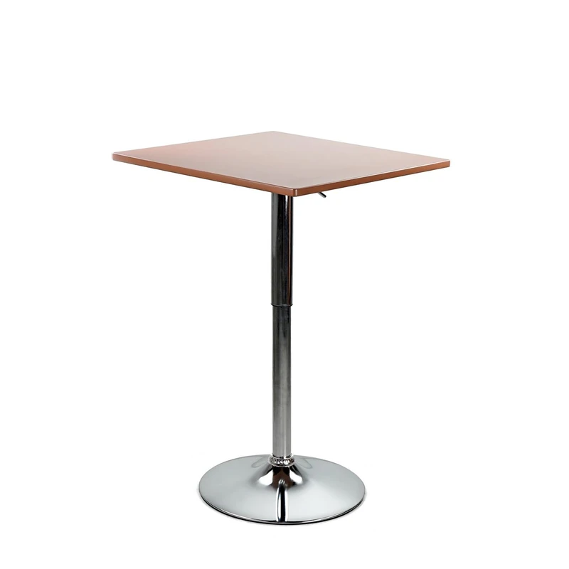 Brigros WeHome Bar Table, Adjustable Height, Square or Round, Brown, XL, Contemporary, Chrome Base, Unfinished, Indoor, 67cm x 67cm x 91cm