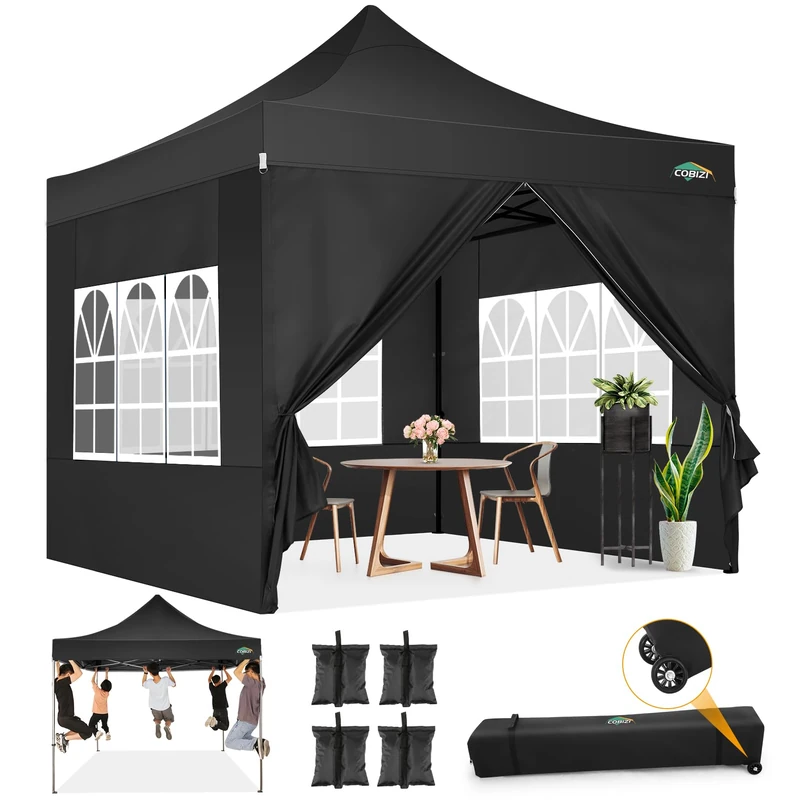 COOBIZI Folding Gazebo 3 x 3 Waterproof Stable Winter-Proof Outdoor Folding Party Tent