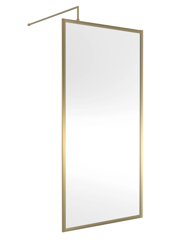 Hudson Reed WRFBB1910 Full Outer Frame Wetroom Screens Full Outer Frame 8mm Toughened Safety Glass Wetroom Screen, 1950mm x 1000mm, Brushed Brass