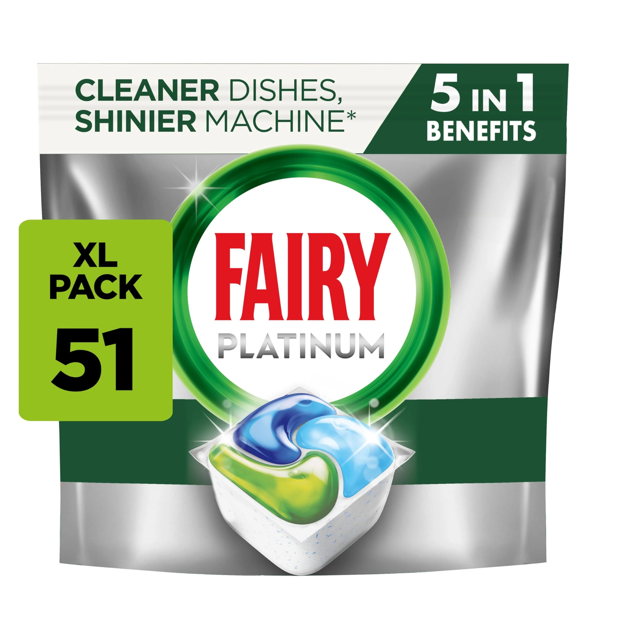 Fairy Platinum All-In-1 Dishwasher Tablets - 51 Pods, Original, Powerful Cleaning Action
