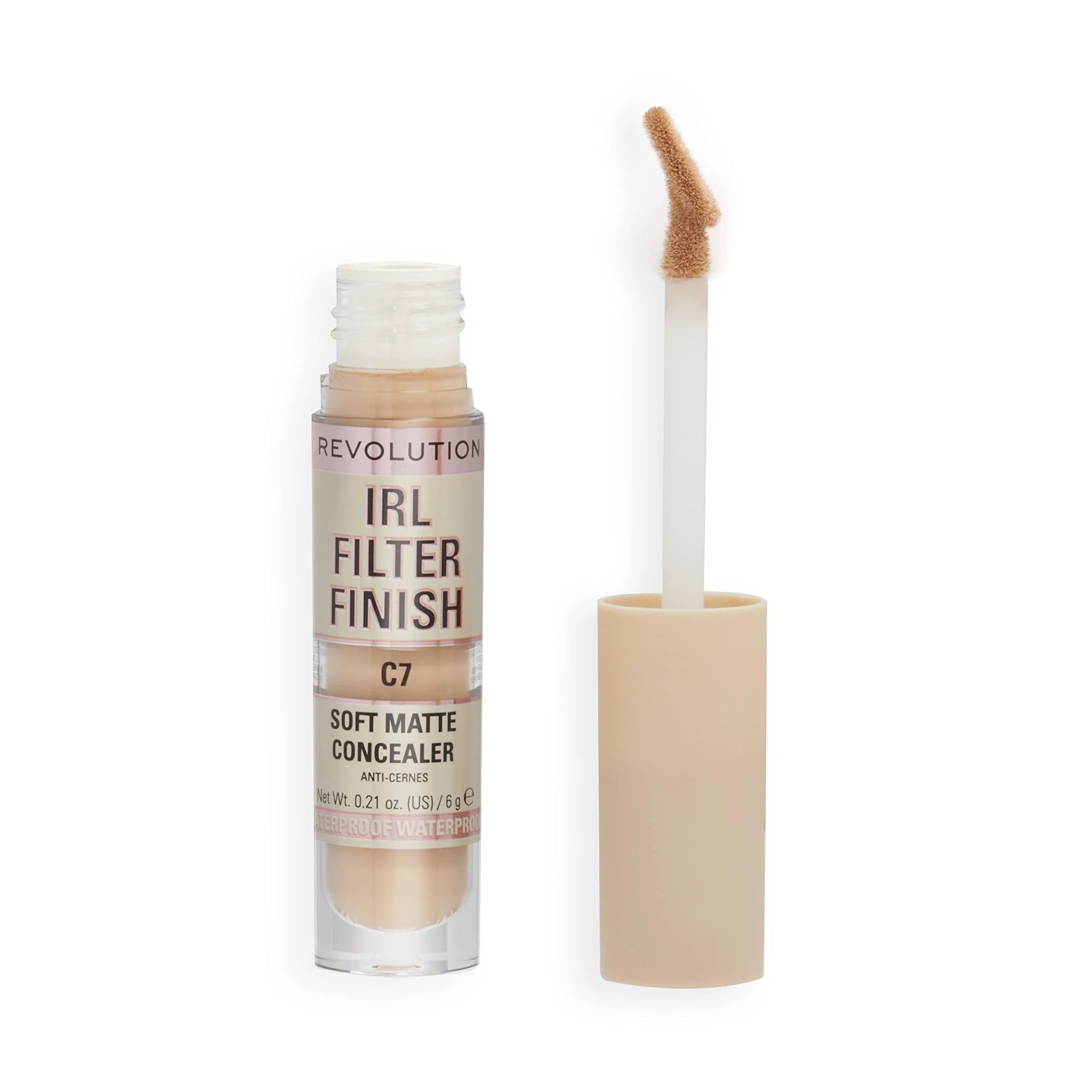 Makeup Revolution IRL Filter Finish Concealer, Medium to Full Coverage, Matte Finish, C7, Medium Skin Tones, 6g