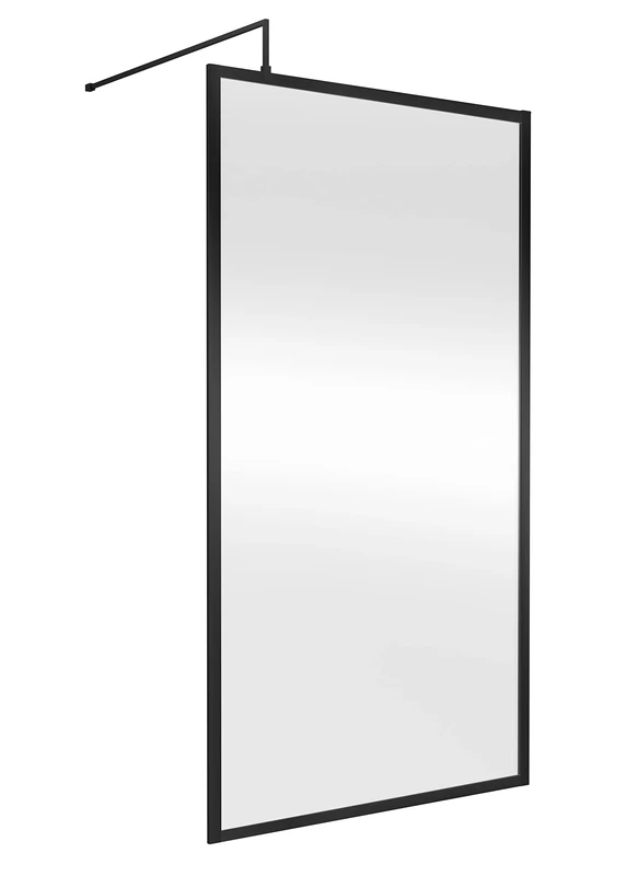 Hudson Reed WRFBP1911 Full Outer Frame Wetroom Screens Full Outer Frame 8mm Toughened Safety Glass Wetroom Screen, 1950mm x 1100mm, Matt Black